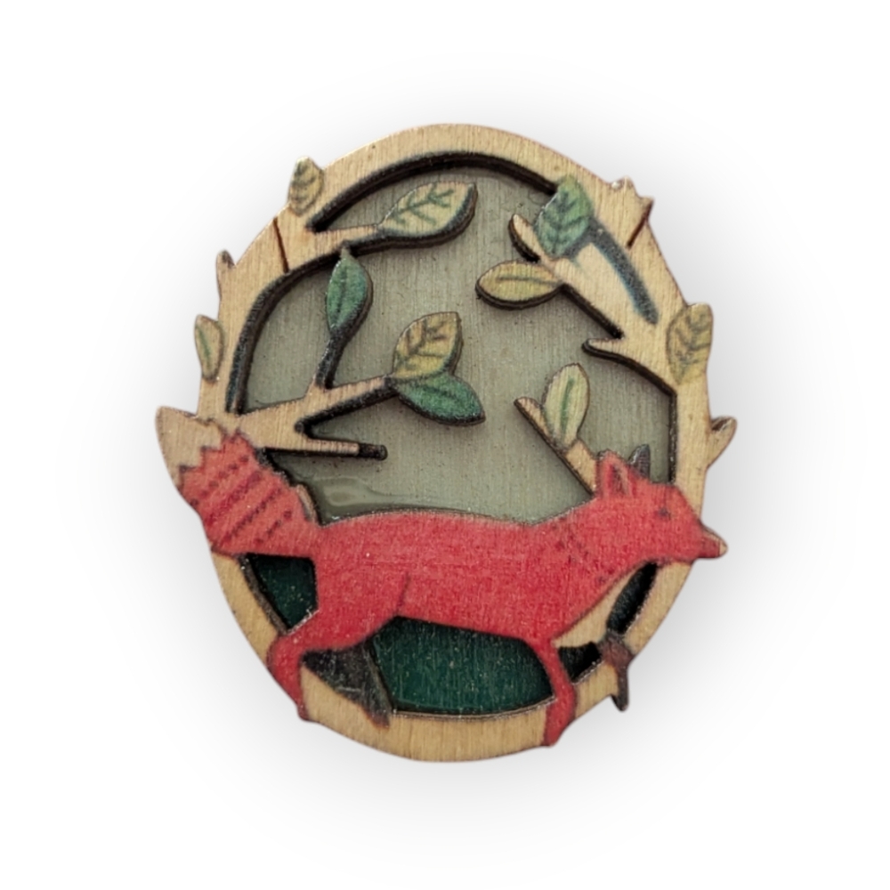Fox Wood Brooch Cute Cutout Cottagecore